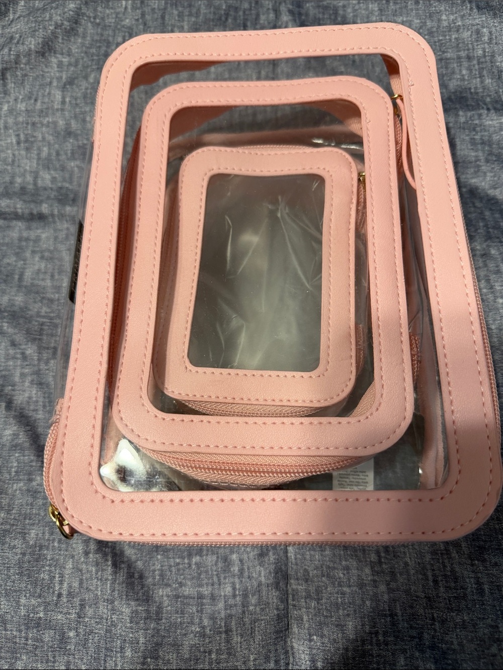 Primark Clear Cosmetic Pouch Set with Pink Trim